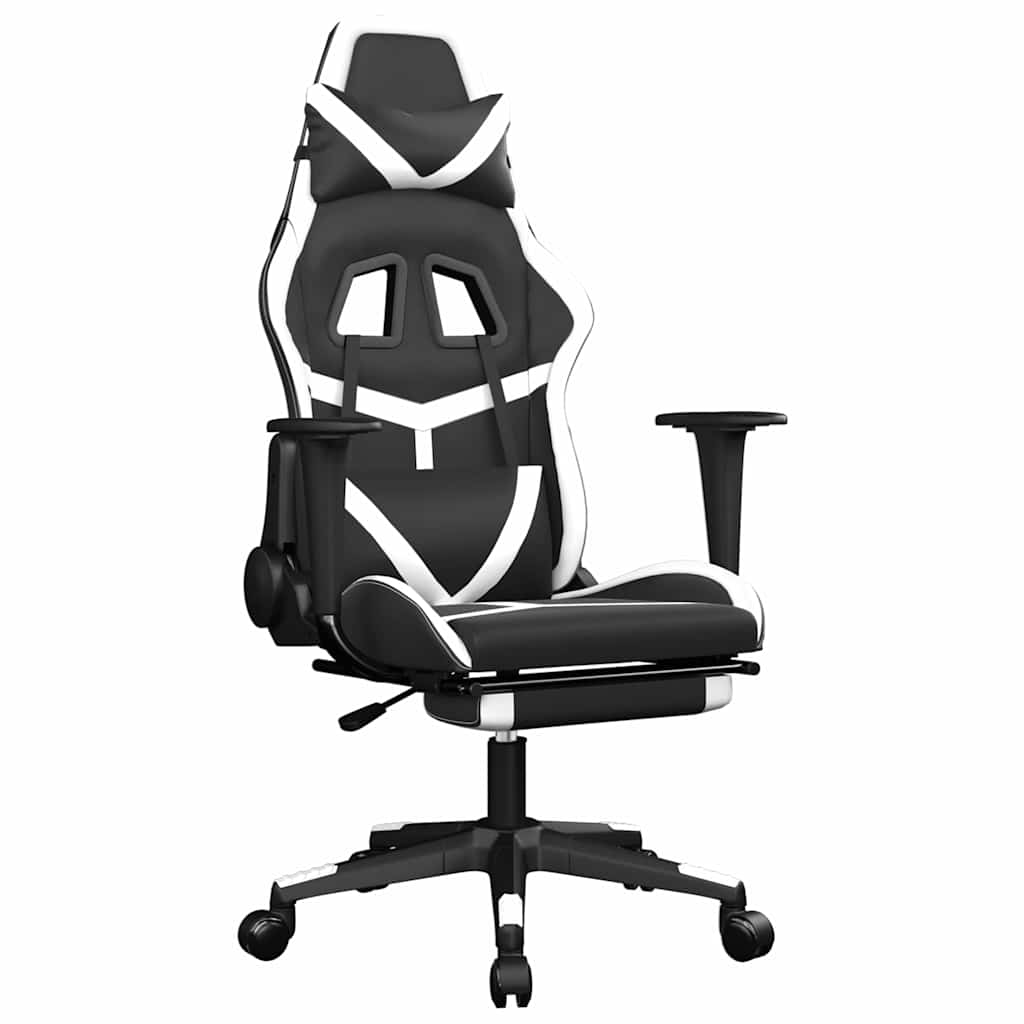 vidaXL Gamingstol med fotstöd svart och vit konstläder