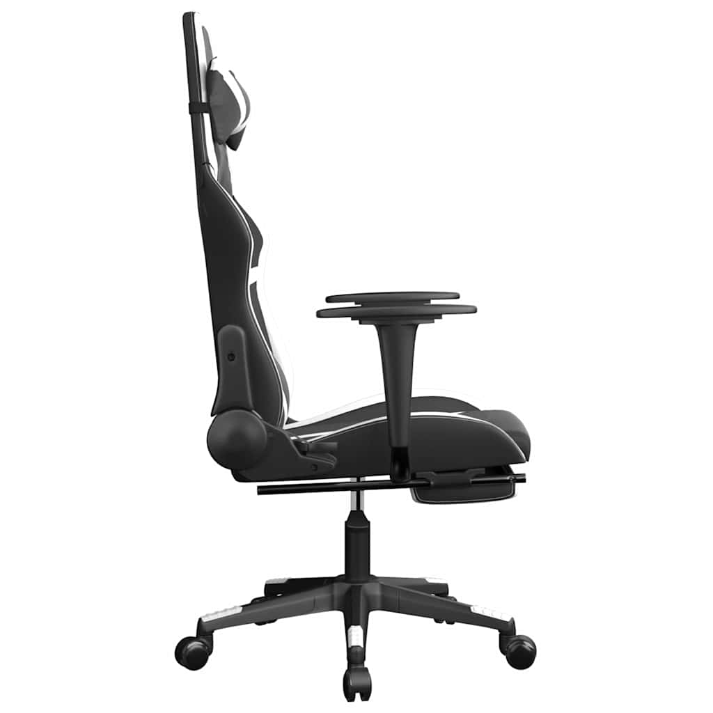 vidaXL Gamingstol med fotstöd svart och vit konstläder