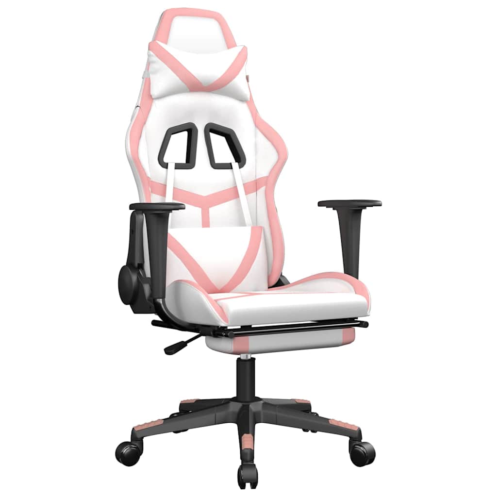 vidaXL Gamingstol med fotstöd vit och rosa konstläder