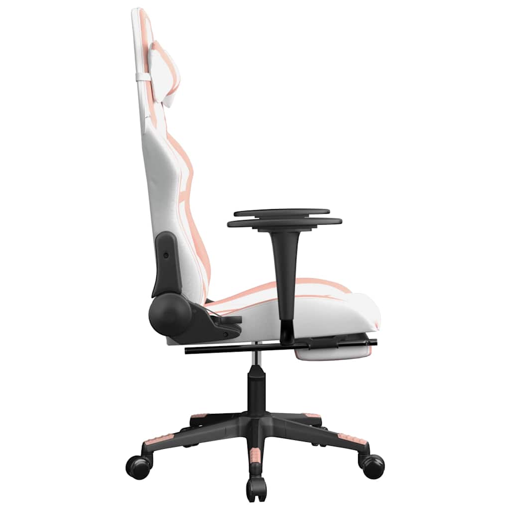 vidaXL Gamingstol med fotstöd vit och rosa konstläder