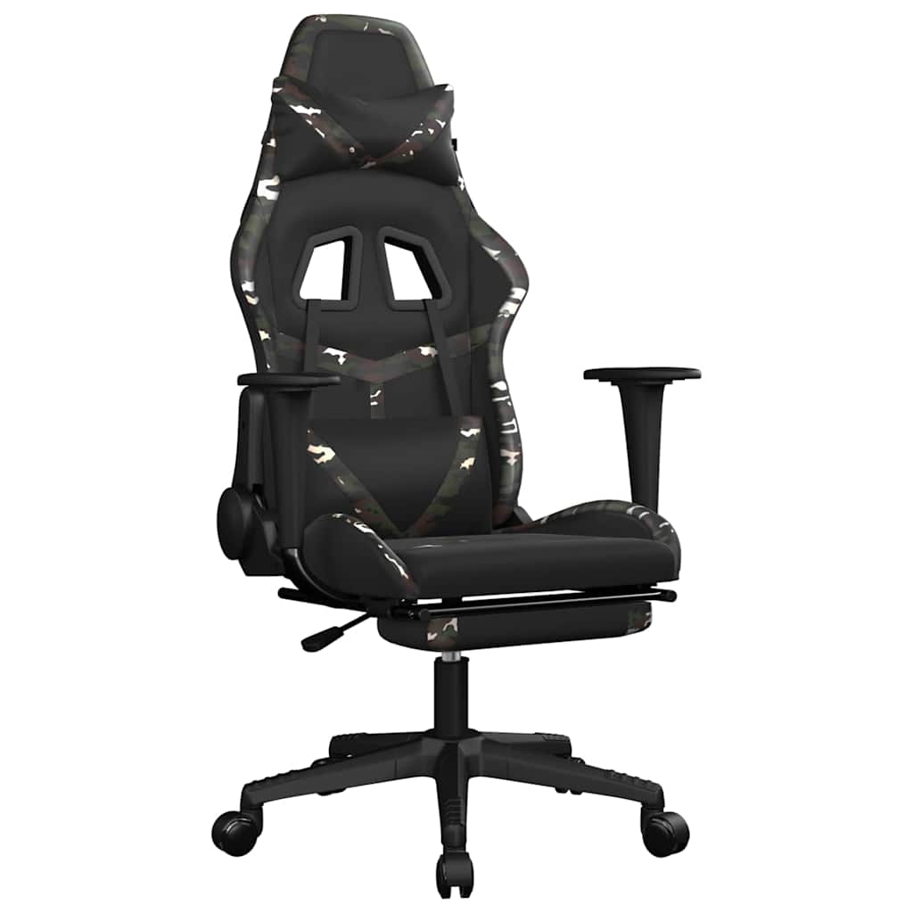 vidaXL Gamingstol med fotstöd svart och kamouflage konstläder