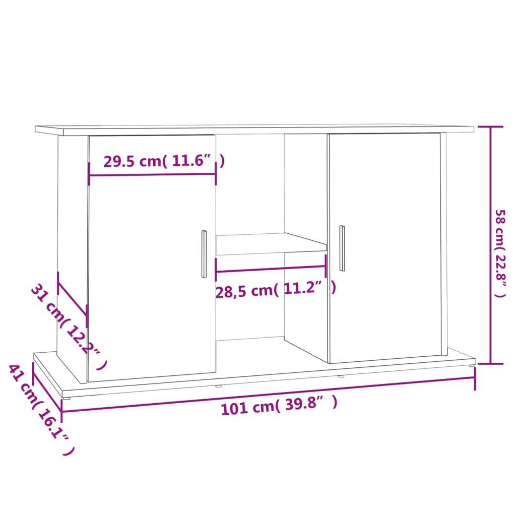 vidaXL Akvariebänk grå sonoma 101x41x58 cm konstruerat trä