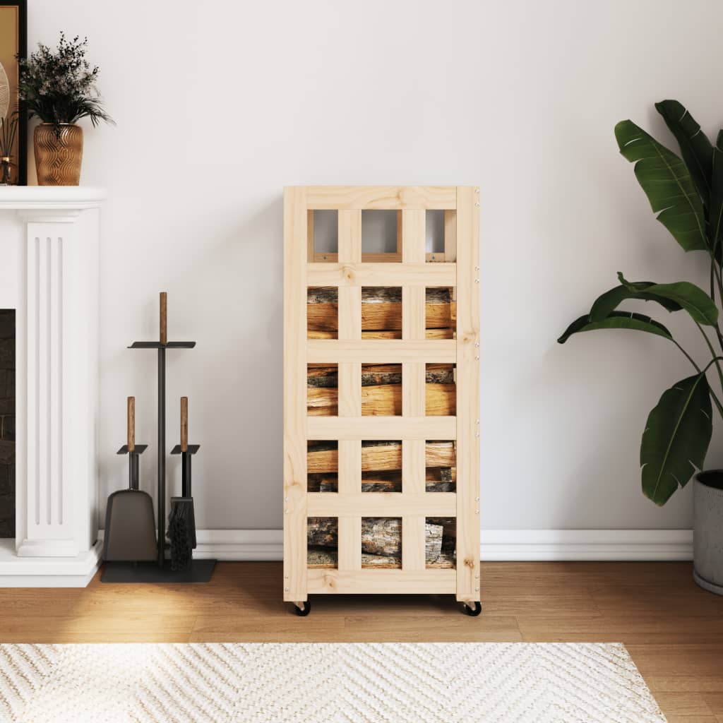 vidaXL Vedställ med hjul 40x49x110 cm massiv furu