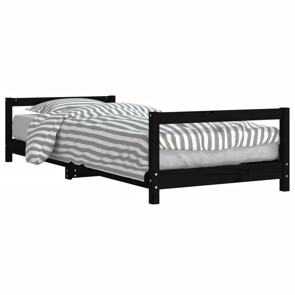 vidaXL Sängram för barn svart 90x190 cm massiv furu