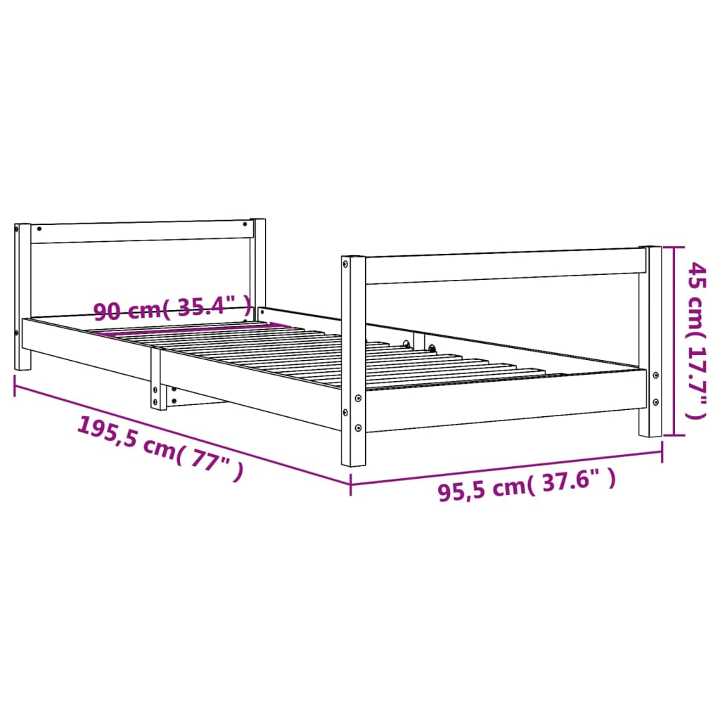 vidaXL Sängram för barn svart 90x190 cm massiv furu