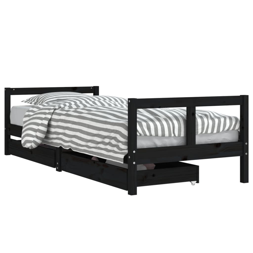vidaXL Sängram för barnsäng m. lådor svart 80x200 cm massiv furu