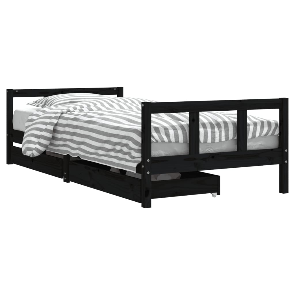 vidaXL Sängram för barnsäng m. lådor svart 90x200 cm massiv furu