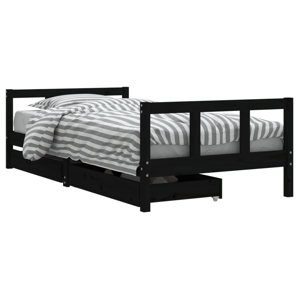 vidaXL Sängram med lådor för barn svart 90x190 cm massiv furu