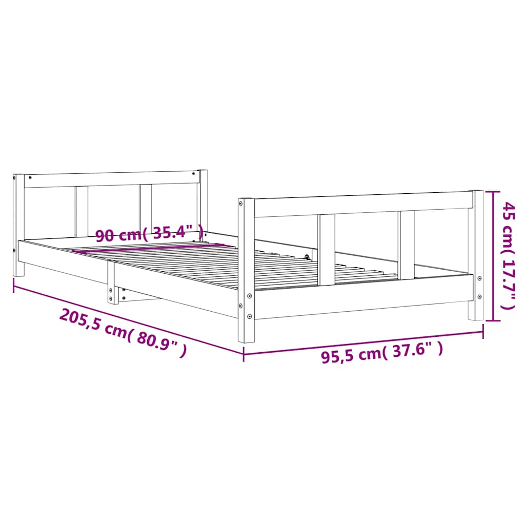 vidaXL Sängram för barnsäng 90x200 cm massiv furu