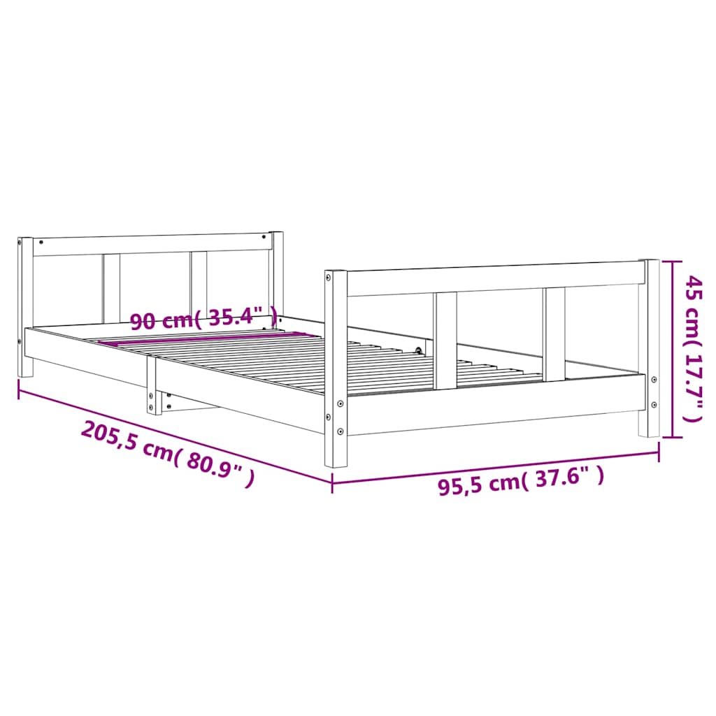 vidaXL Sängram för barnsäng vit 90x200 cm massiv furu