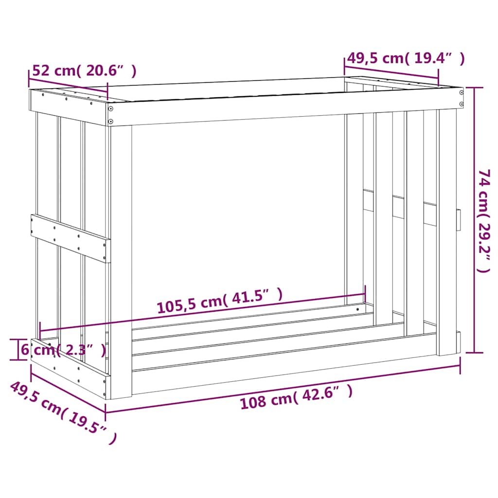 vidaXL Vedställ 108x52x74 cm massiv furu