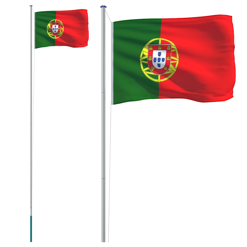 vidaXL Portugals flagga och flaggstång 6,08 m aluminium