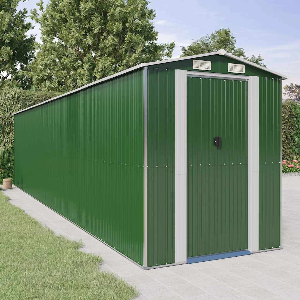 vidaXL Trädgårdsskjul grön 192x855x223 cm galvaniserat stål
