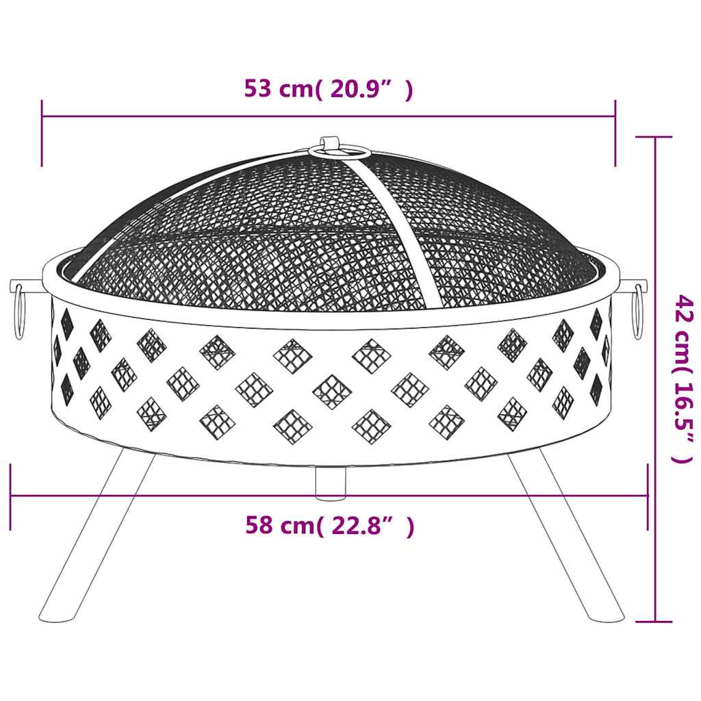 vidaXL Eldstad med eldgaffel 58 cm XXL stål