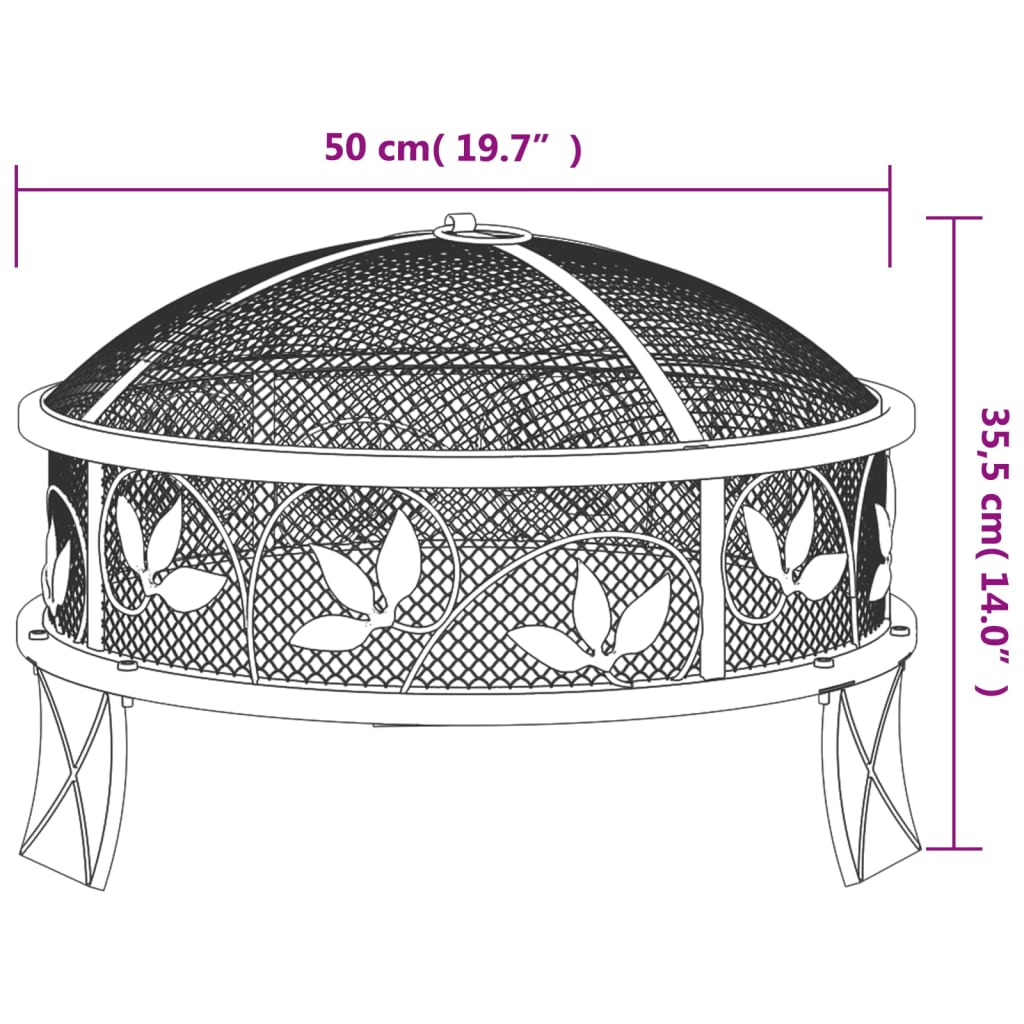 vidaXL Eldstad med eldgaffel 50 cm XXL stål