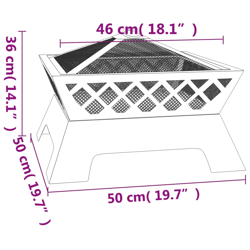 vidaXL Eldstad med eldgaffel 50 cm XXL stål
