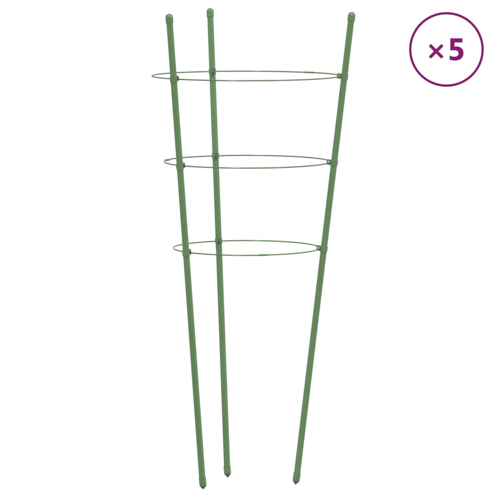 vidaXL Växtstöd med 3 ringar 5 st grön 45 cm stål
