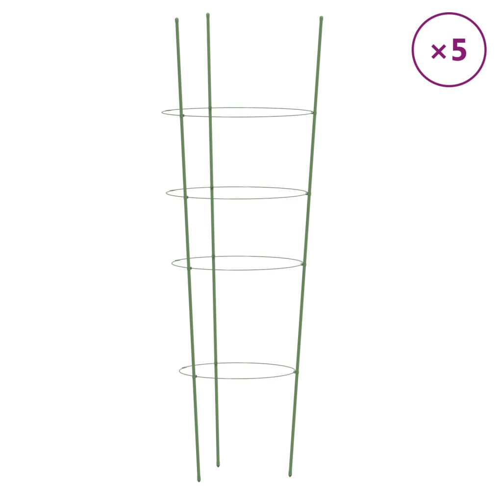 vidaXL Växtstöd med 4 ringar 5 st grön 90 cm stål