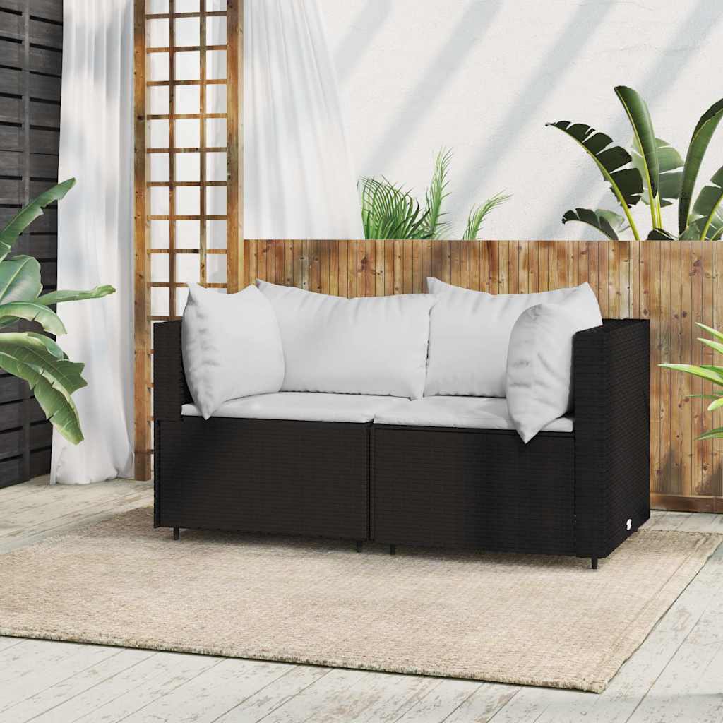 vidaXL Trädgårdssoffa hörnsektion med dynor svart konstrotting