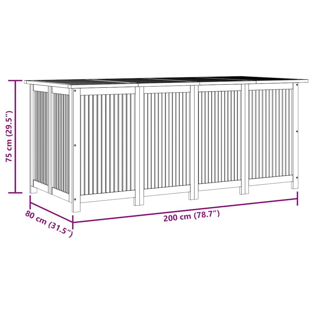 vidaXL Dynbox med hjul 200x80x75 cm massivt akaciaträ