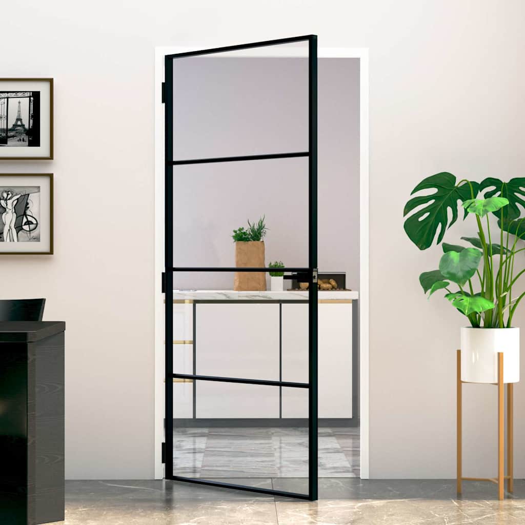 vidaXL Innerdörr 93x201,5 cm härdat glas och aluminium slim