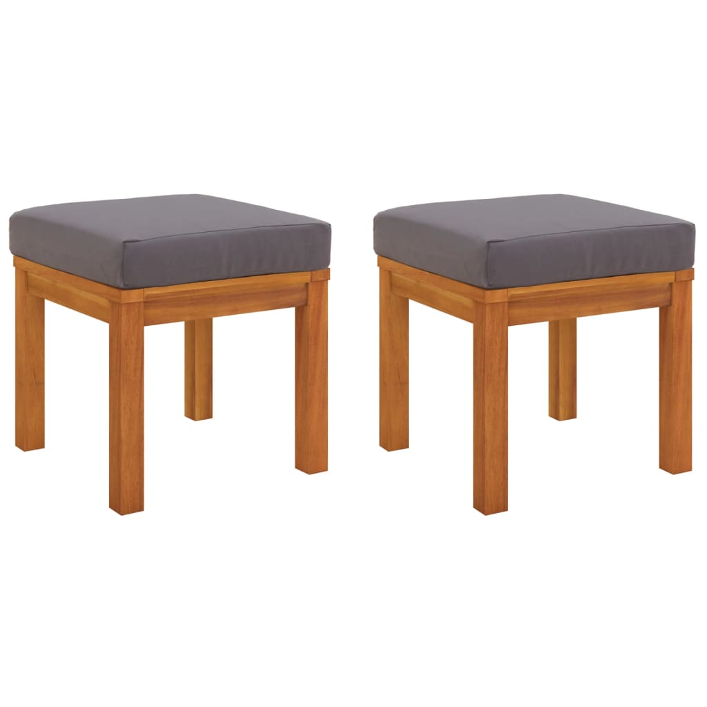 vidaXL Trädgårdspallar med dynor 2 st 40x40x34 cm massivt akaciaträ
