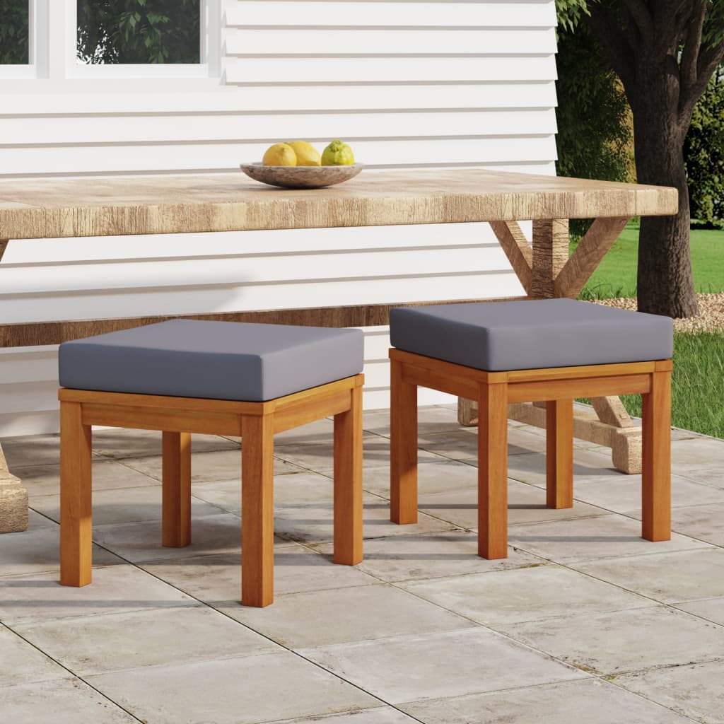 vidaXL Trädgårdspallar med dynor 2 st 40x40x34 cm massivt akaciaträ