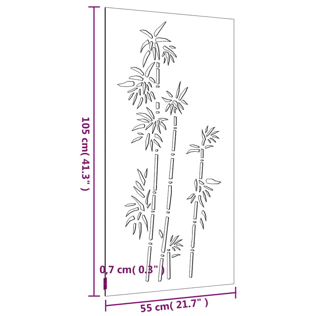 vidaXL Väggdekoration 105x55 cm rosttrögt stål bambudesign
