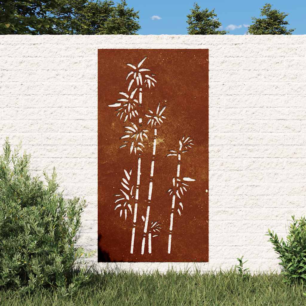 vidaXL Väggdekoration 105x55 cm rosttrögt stål bambudesign
