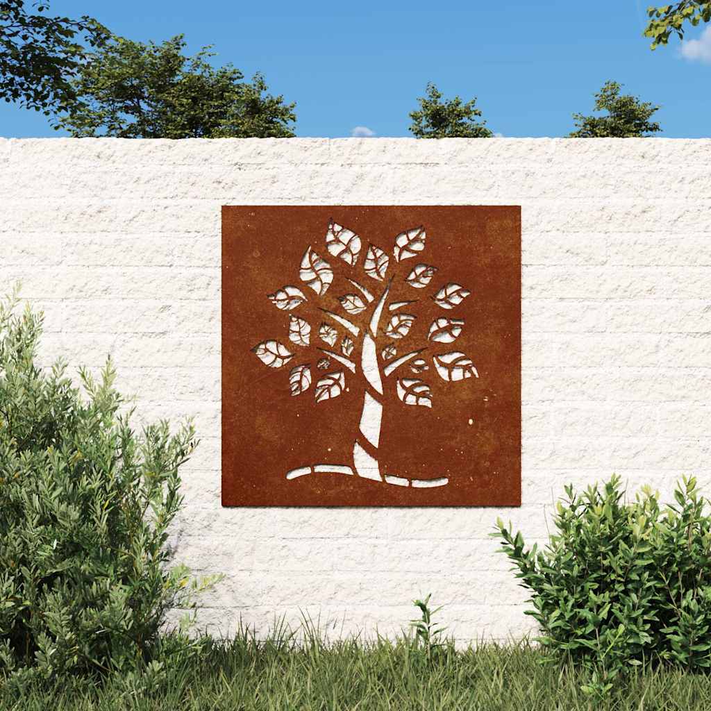 vidaXL Väggdekoration 55x55 cm rosttrögt stål träddesign