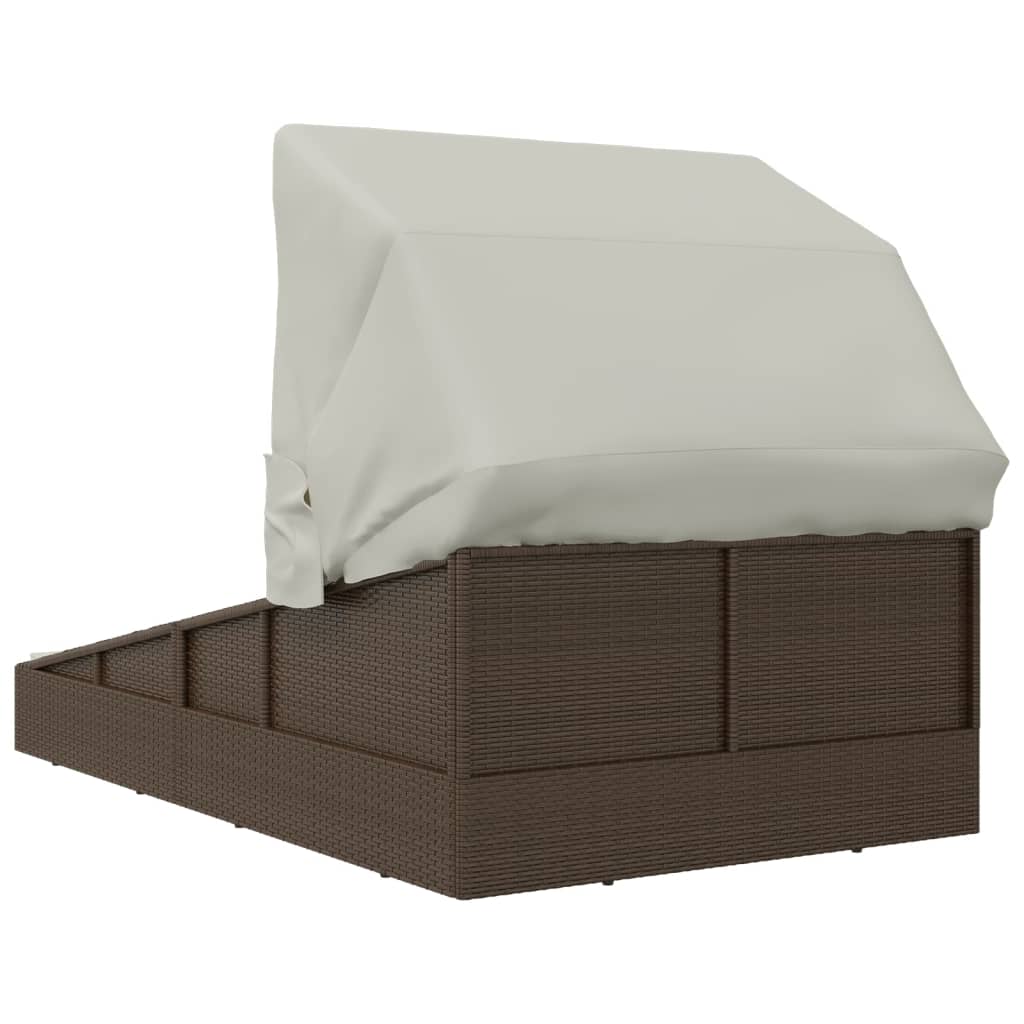 vidaXL Solsäng med hopfällbart tak brun 200x114x128 cm konstrotting
