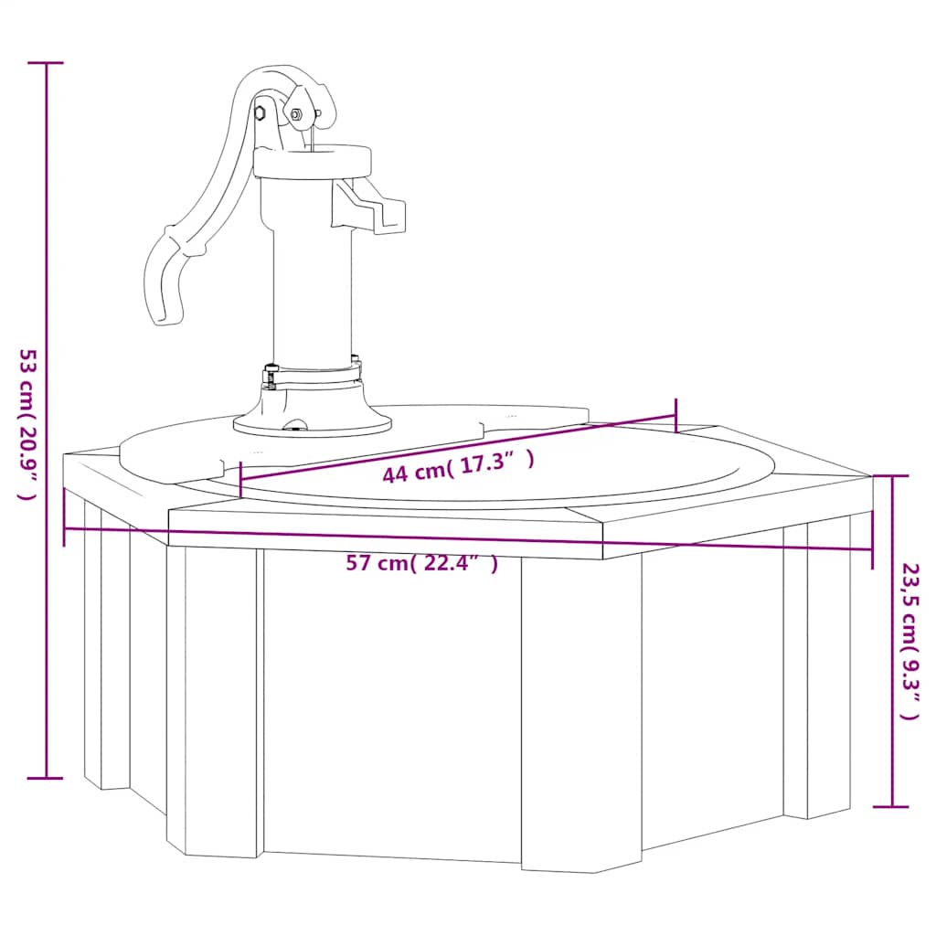 vidaXL Vattenfontän med pump 57x57x53 cm massivt granträ