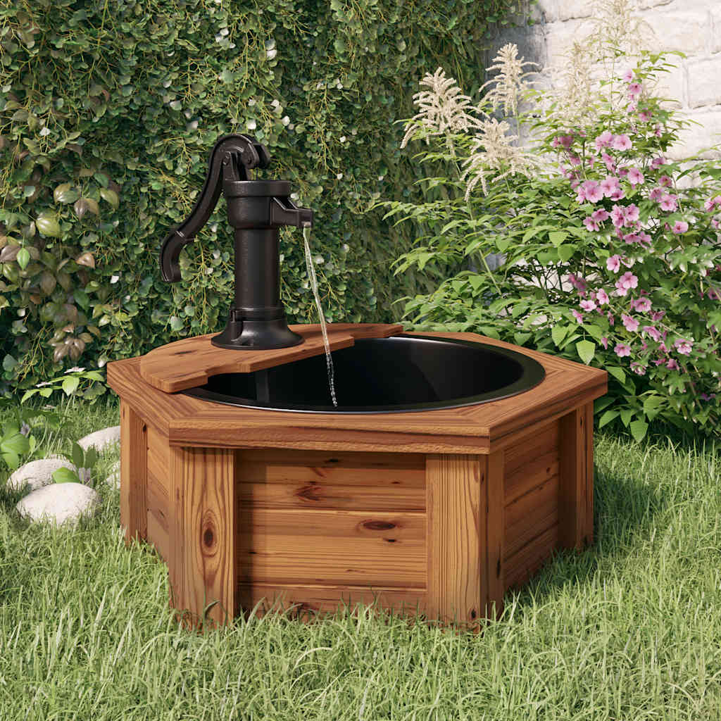 vidaXL Vattenfontän med pump 57x57x53 cm massivt granträ