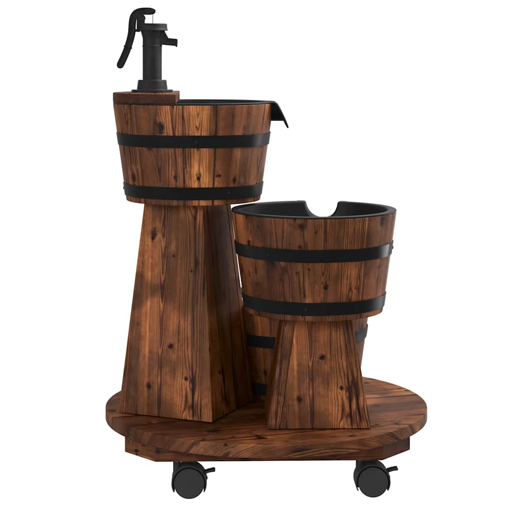 vidaXL Vattenfontän på hjul med pump 55x55x80 cm massivt granträ
