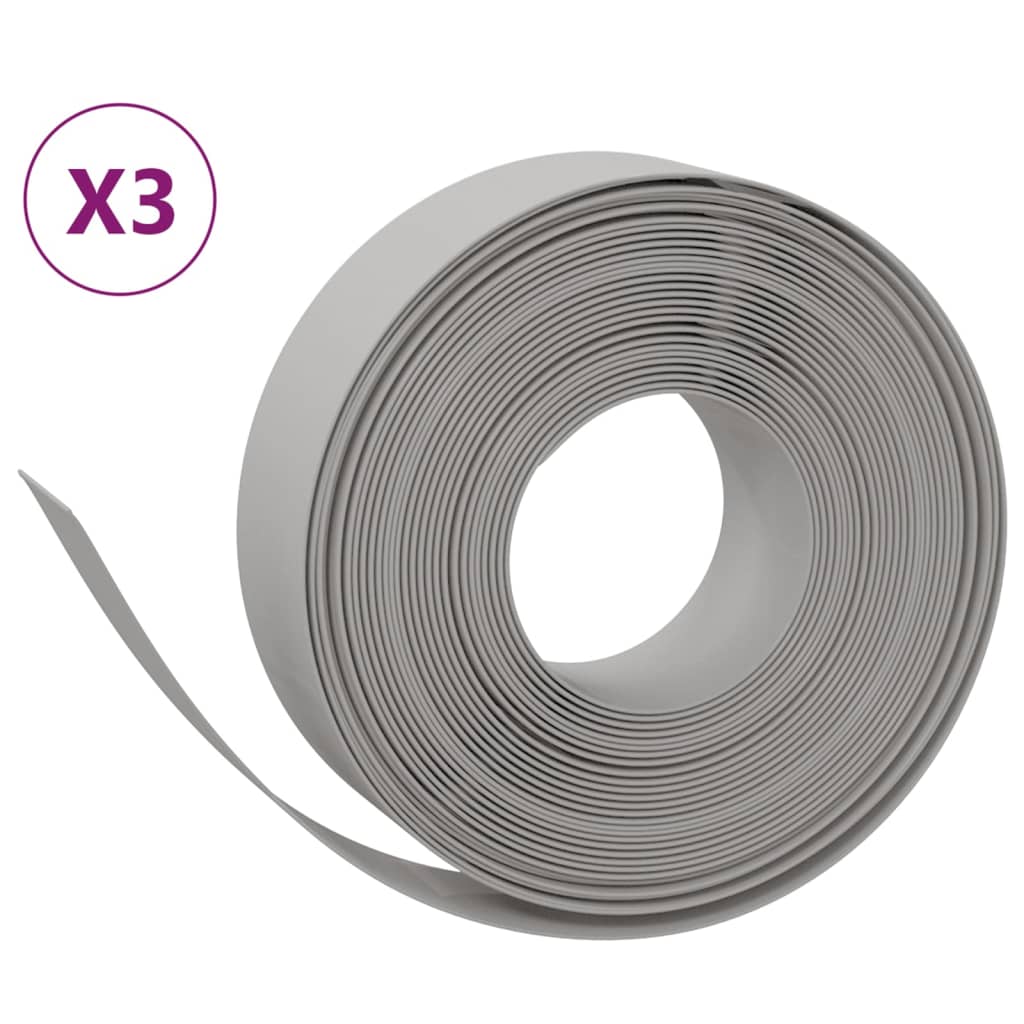 vidaXL Rabattkant grå 3 st 10 m 15 cm polyeten