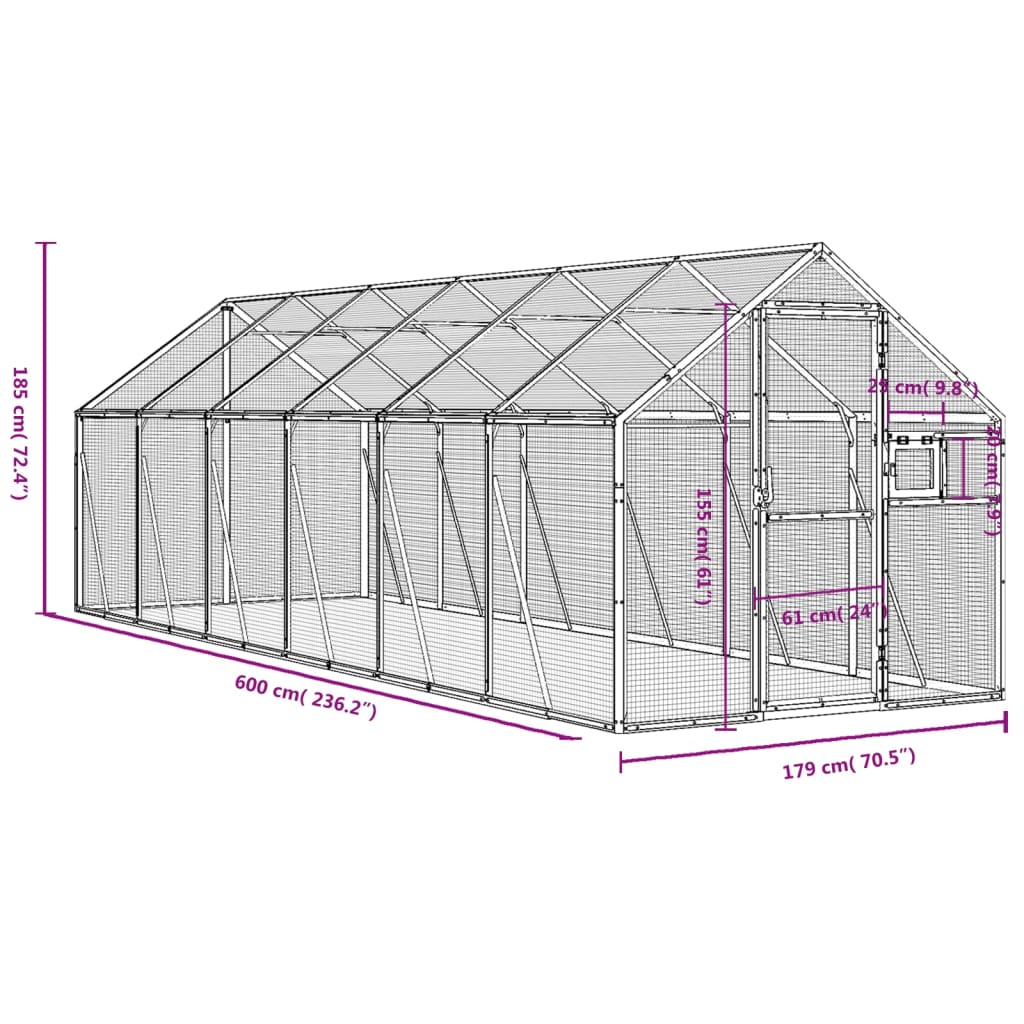 vidaXL Fågelvoljär antracit 1,79x6x1,85 m aluminium