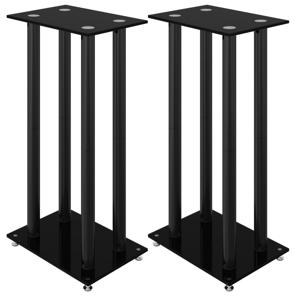 vidaXL Stativ för högtalare 2 st härdat glas 4-pelarmodell svart