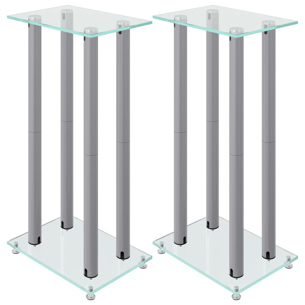 vidaXL Stativ för högtalare 2 st härdat glas 4-pelarmodell silver