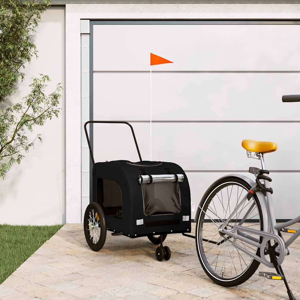 vidaXL Cykelvagn för djur svart oxfordtyg och järn