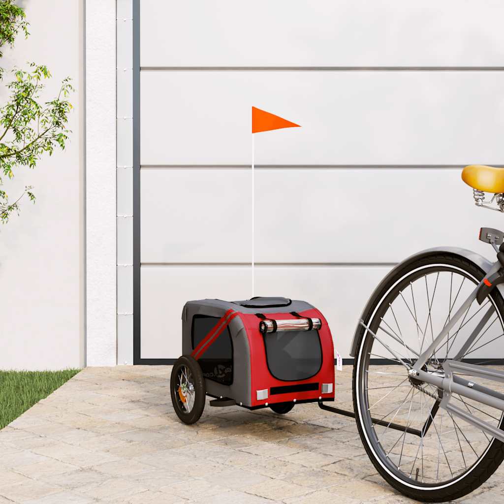 vidaXL Cykelvagn för djur röd och grå oxfordtyg och järn