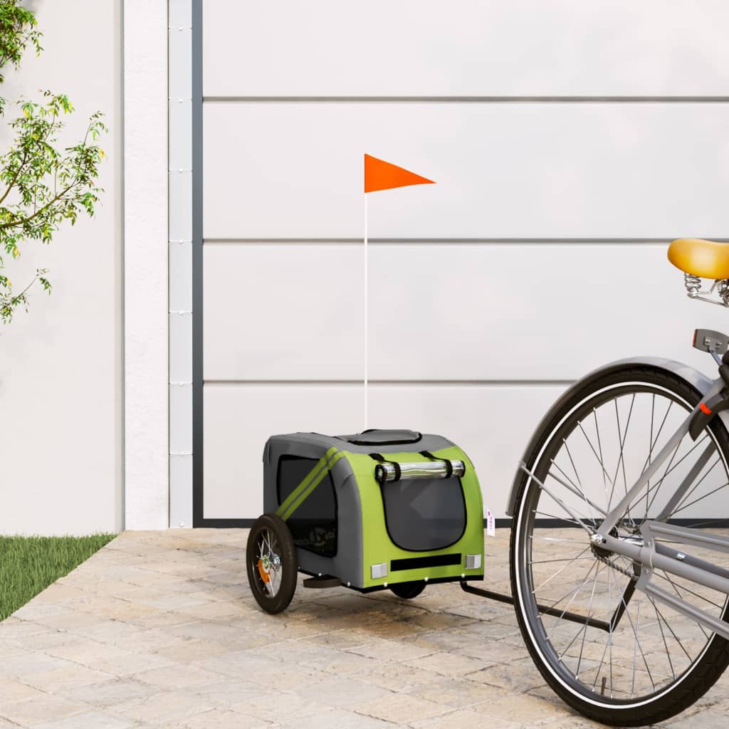 vidaXL Cykelvagn för djur grön och grå oxfordtyg och järn