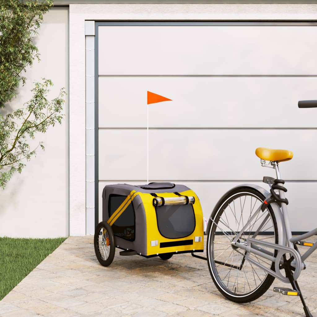 vidaXL Cykelvagn för djur gul och grå oxfordtyg och järn