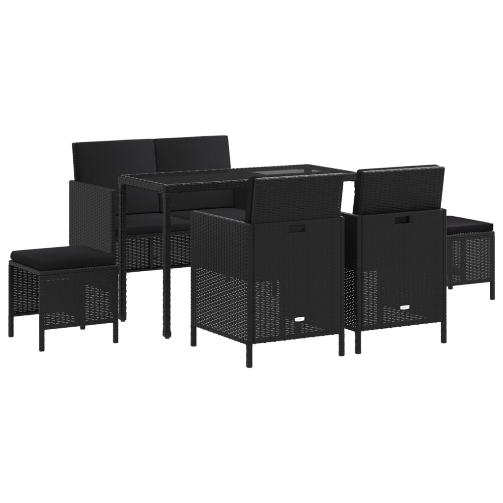 vidaXL Loungegrupp med dynor 6 delar svart konstrotting