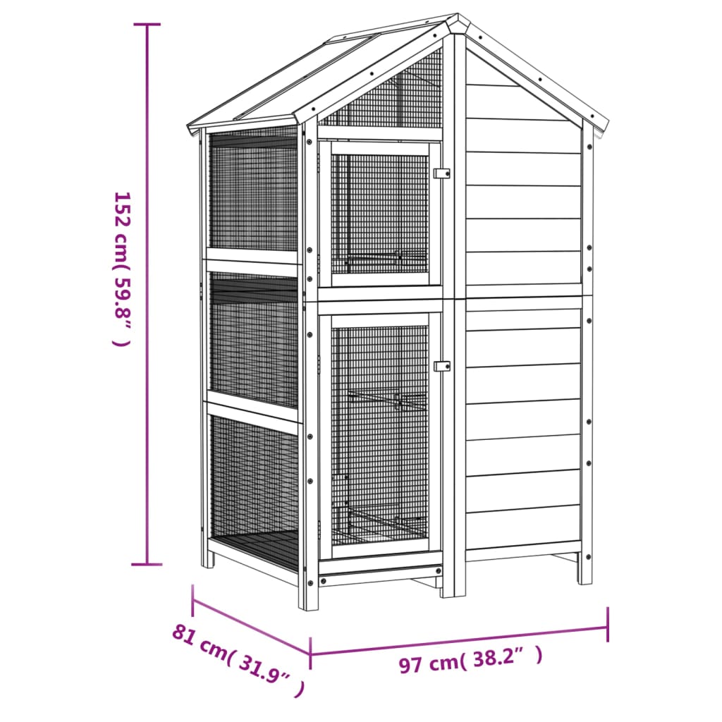 vidaXL Fågelhus mocka 97x81x152 massiv furu