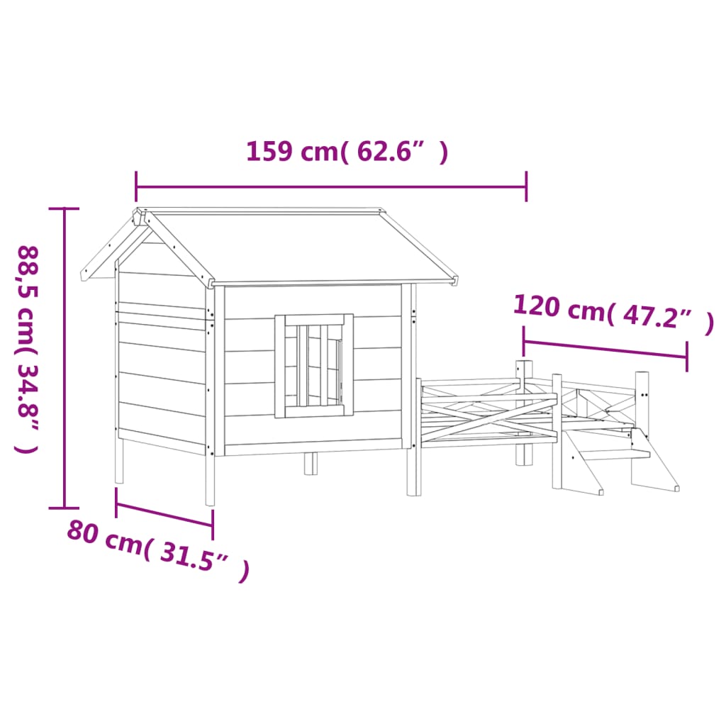 vidaXL Hundgård mockabrun 159x120x88,5 cm massiv furu