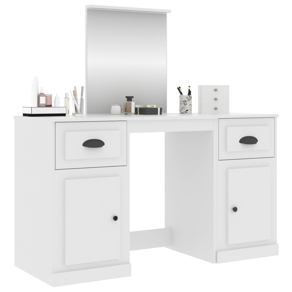 vidaXL Sminkbord med spegel vit 130x50x132,5 cm