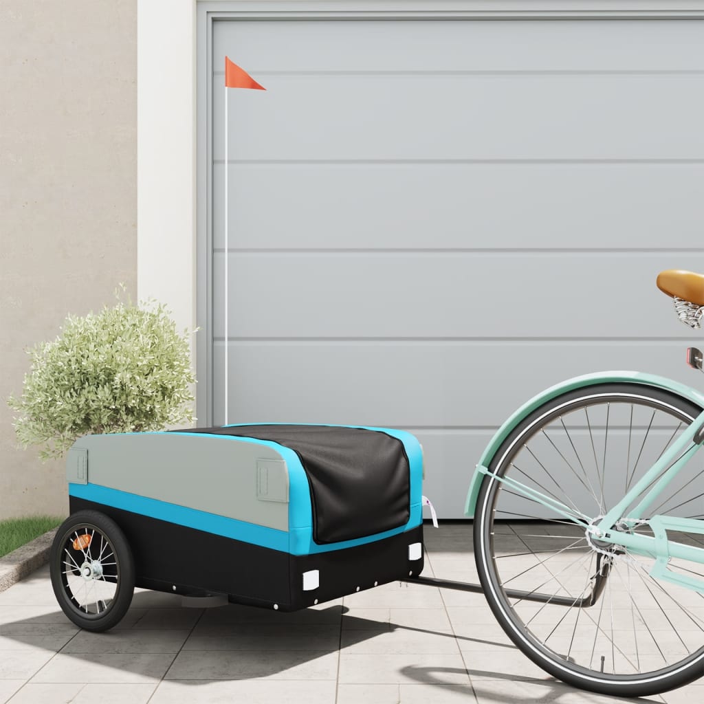 vidaXL Cykelvagn svart och blå 45 kg järn