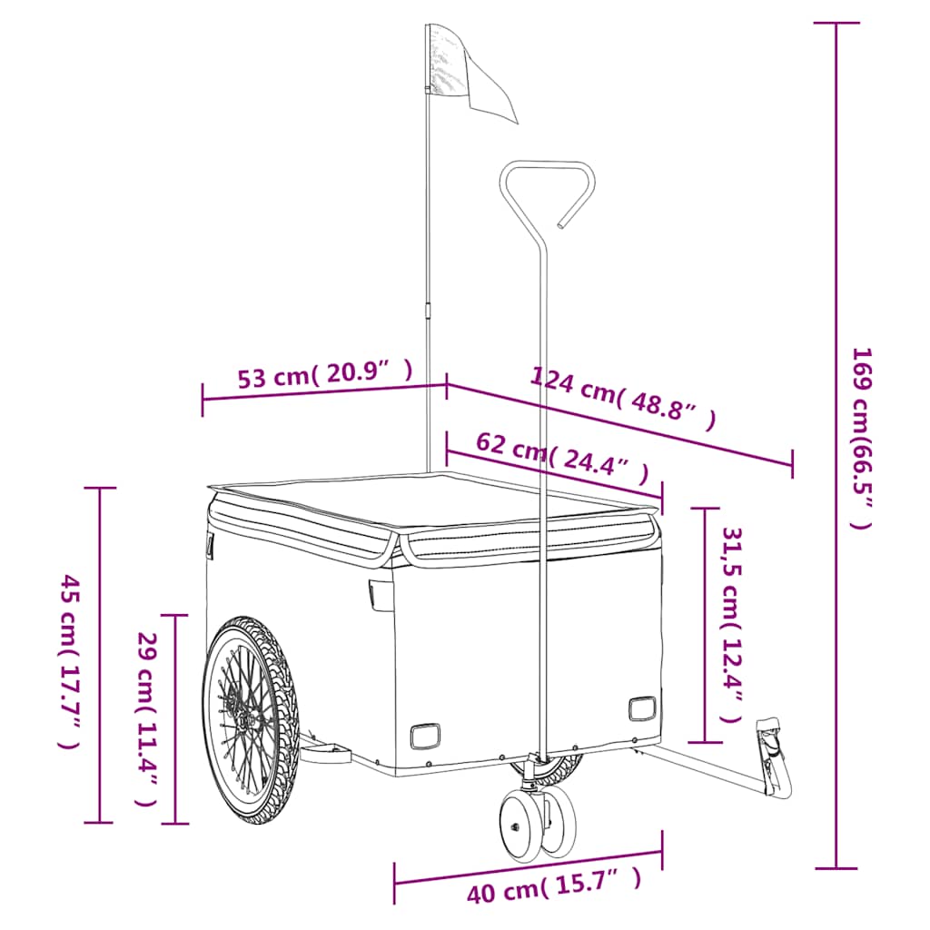 vidaXL Cykelvagn svart och grå 30 kg järn