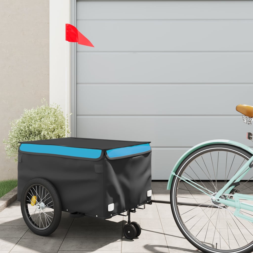 vidaXL Cykelvagn svart och blå 30 kg järn