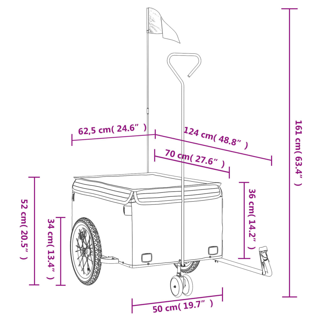 vidaXL Cykelvagn svart och gul 45 kg järn